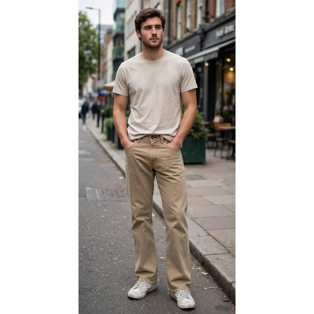 Vtg Levi's Mens W29 L30 Loose Boot Cut Pants Tab Twills Light Brown Black Tab